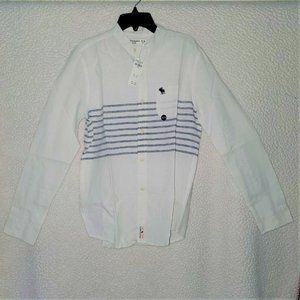 NWT Boys Cool and Preppy Long-Sleeve Button-up Shirt Size 15/16 White/Linen